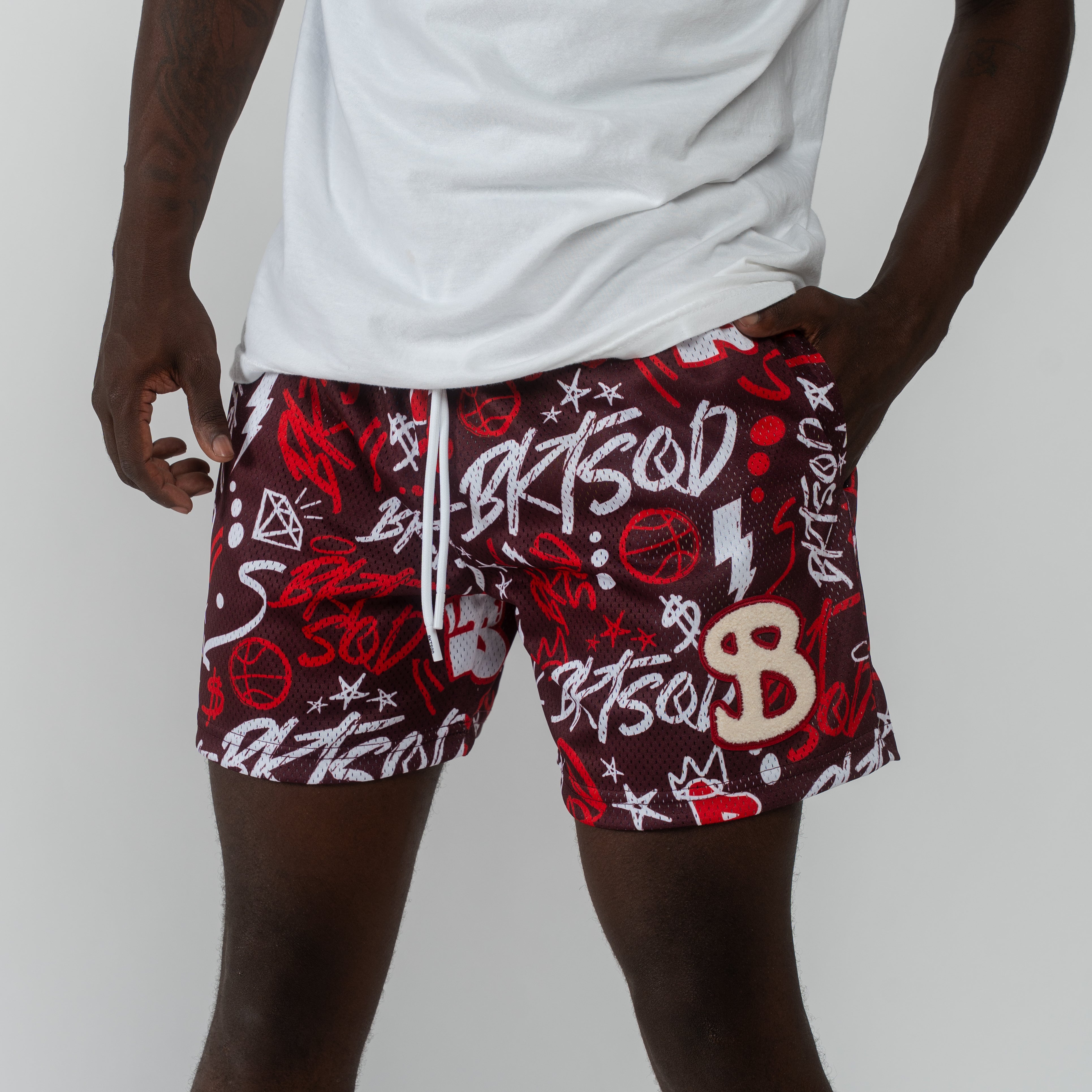 RED GRAFFITI SHORTS