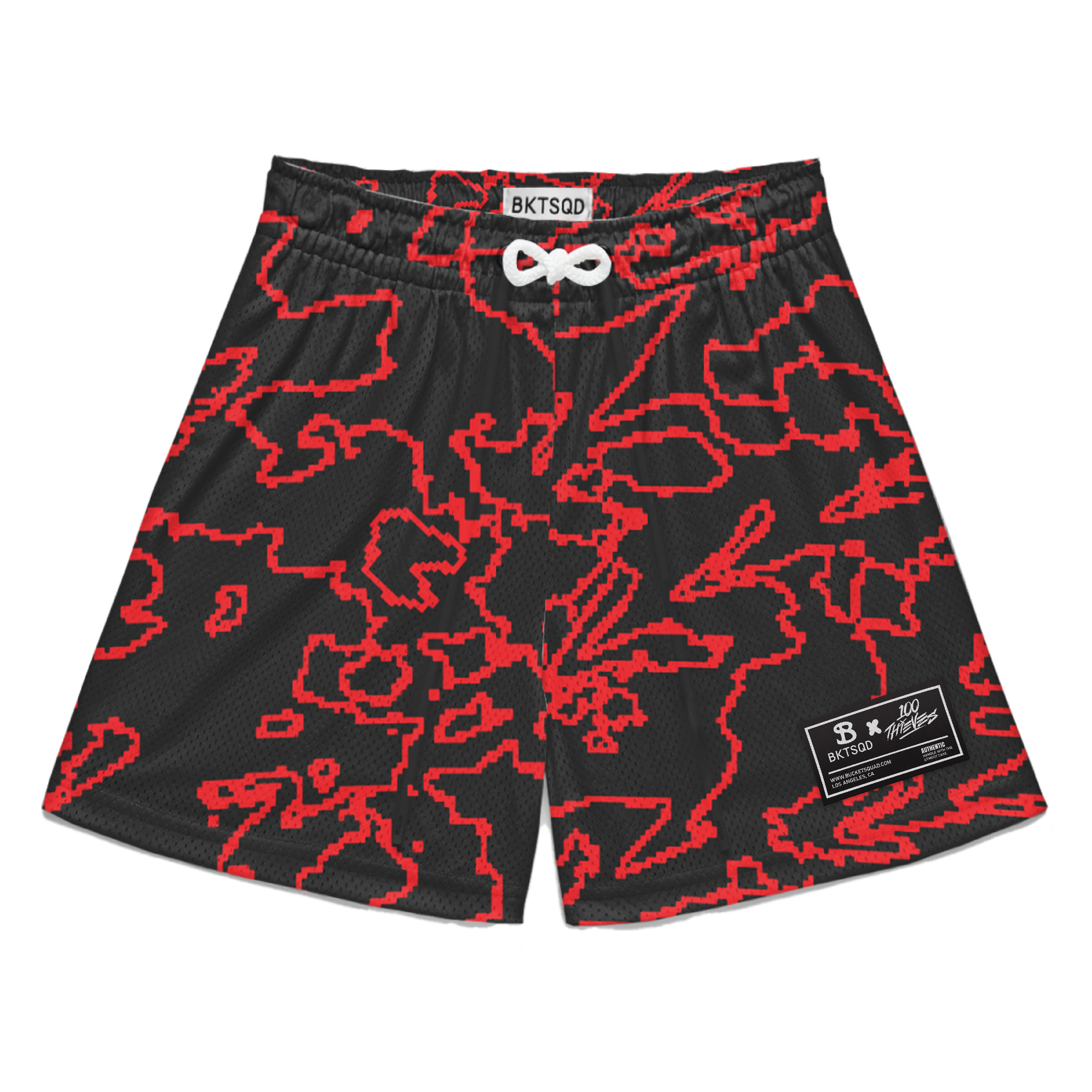 100 THIEVES RED BLACK GEO YOUTH SHORTS