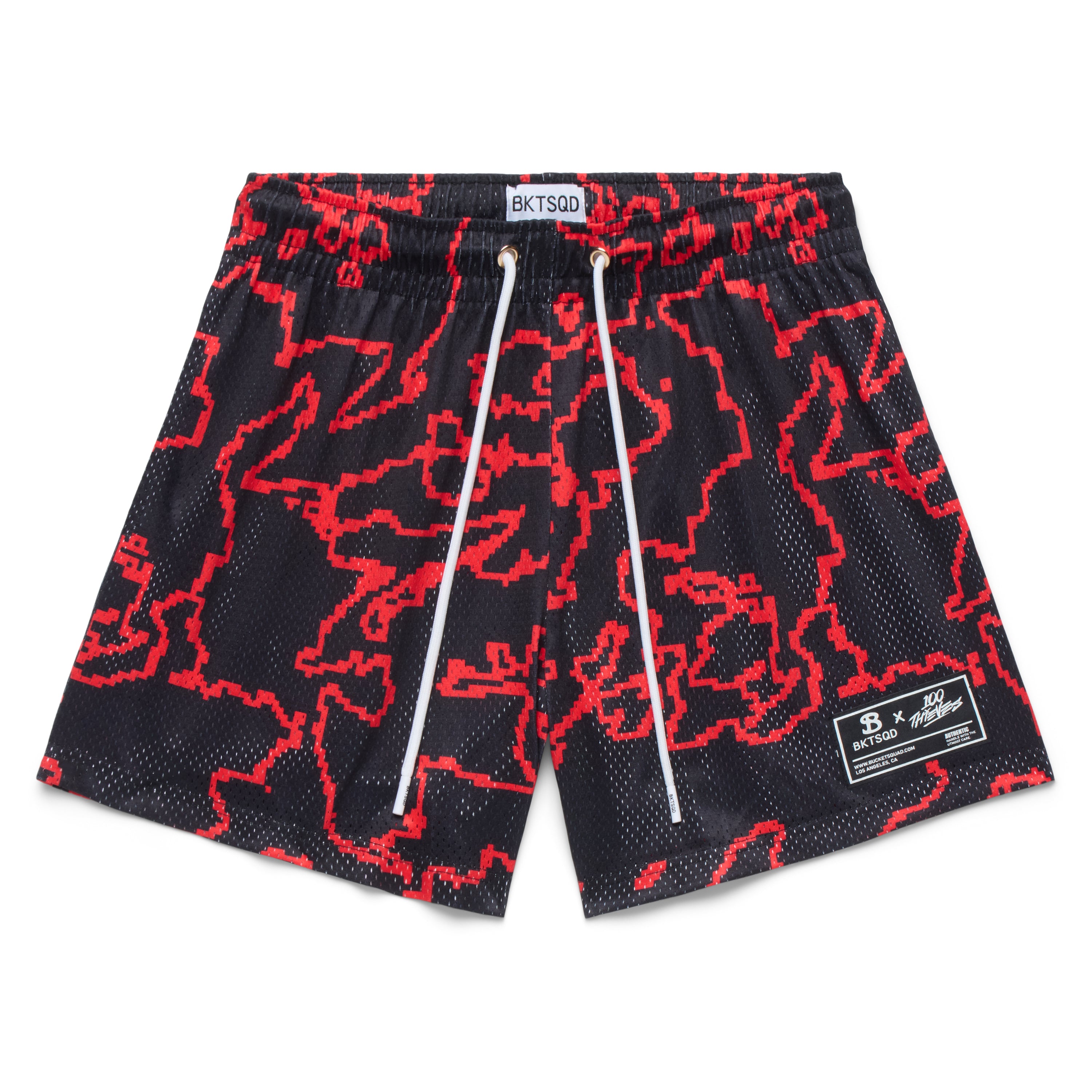 Bucketsquad 100 Thieves Red Black Geo Shorts | Adult Basketball Shorts