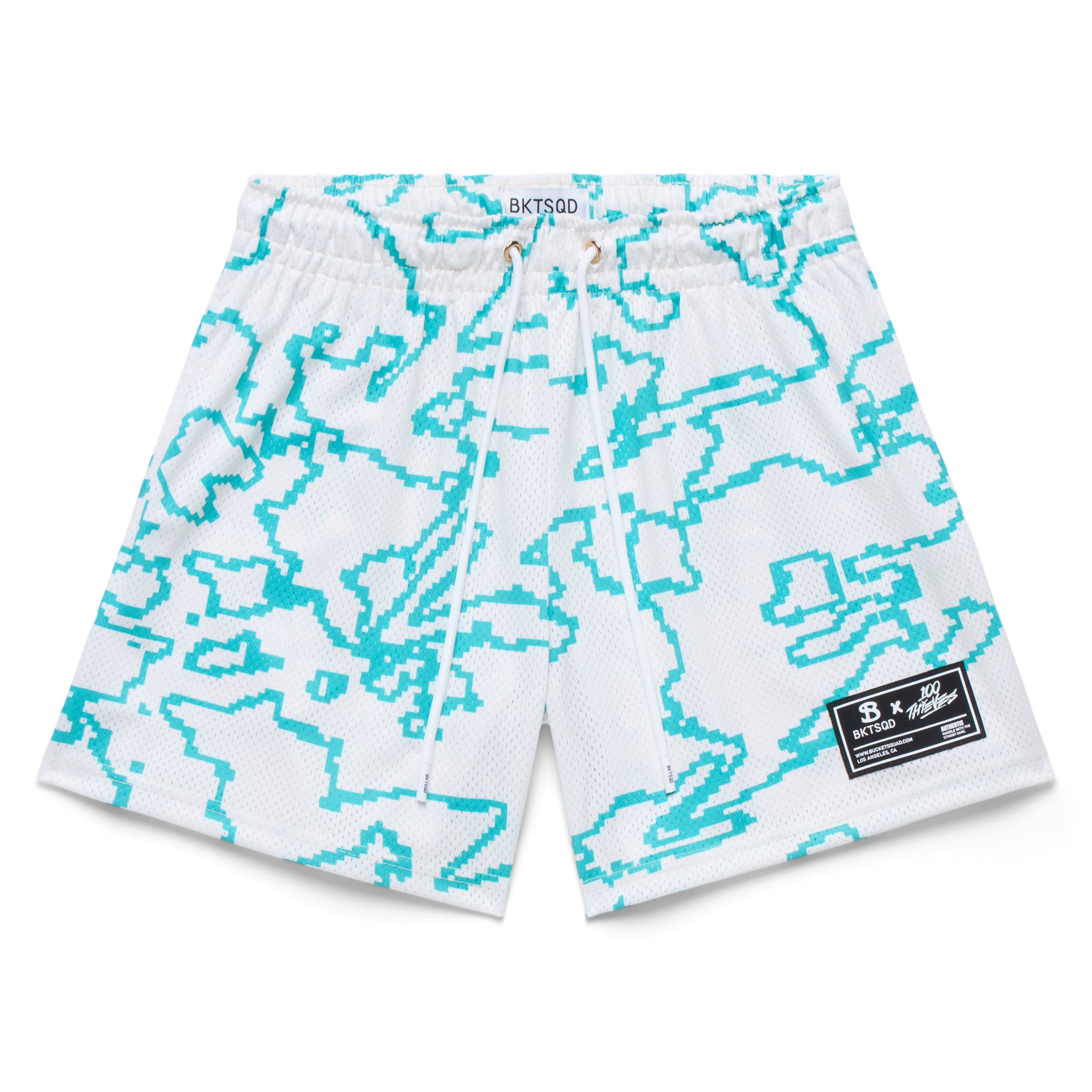 Bucketsquad 100 Thieves Teal Geo Shorts | Adult Basketball Shorts