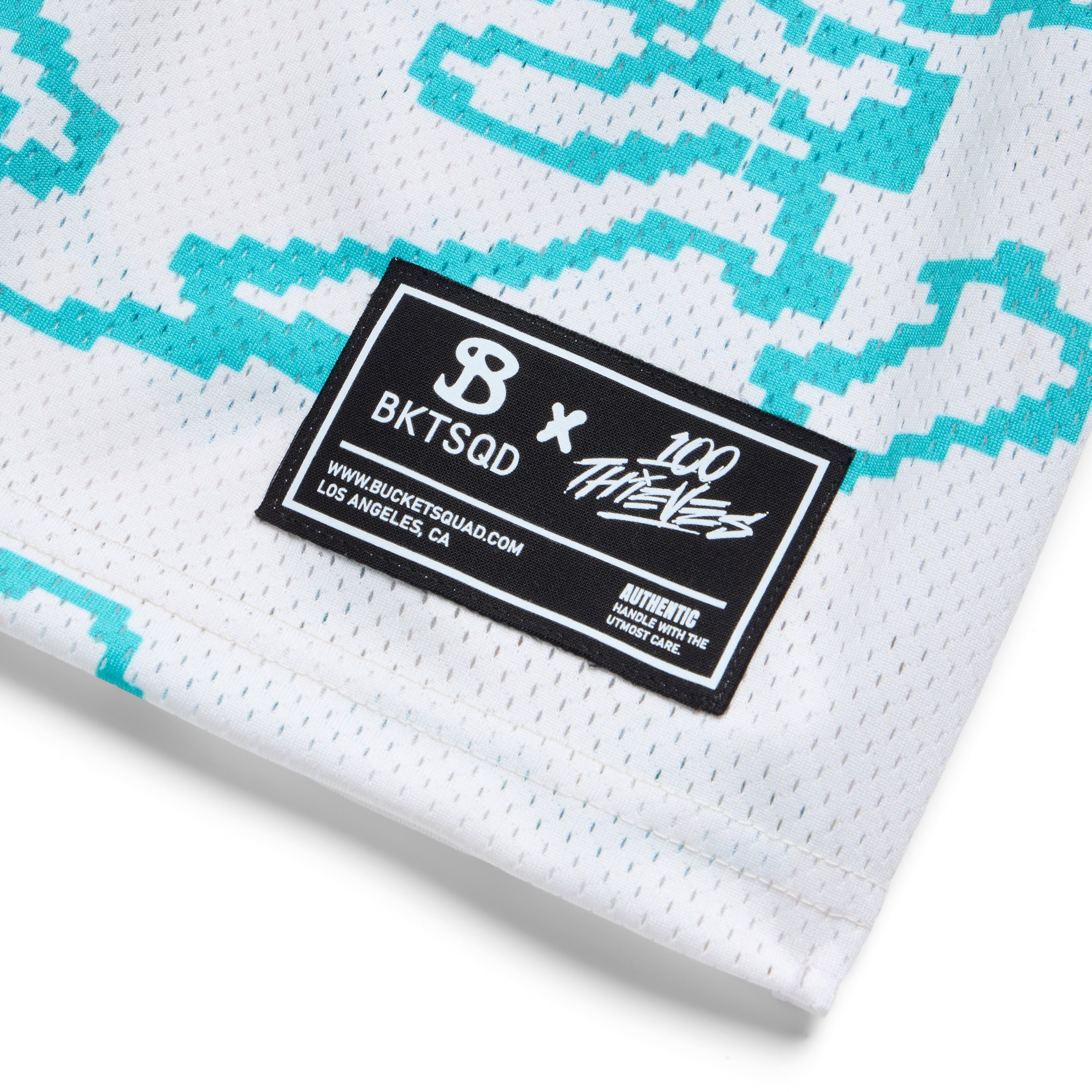 Bucketsquad 100 Thieves Teal Geo Youth Shorts | Kids Basketball Shorts