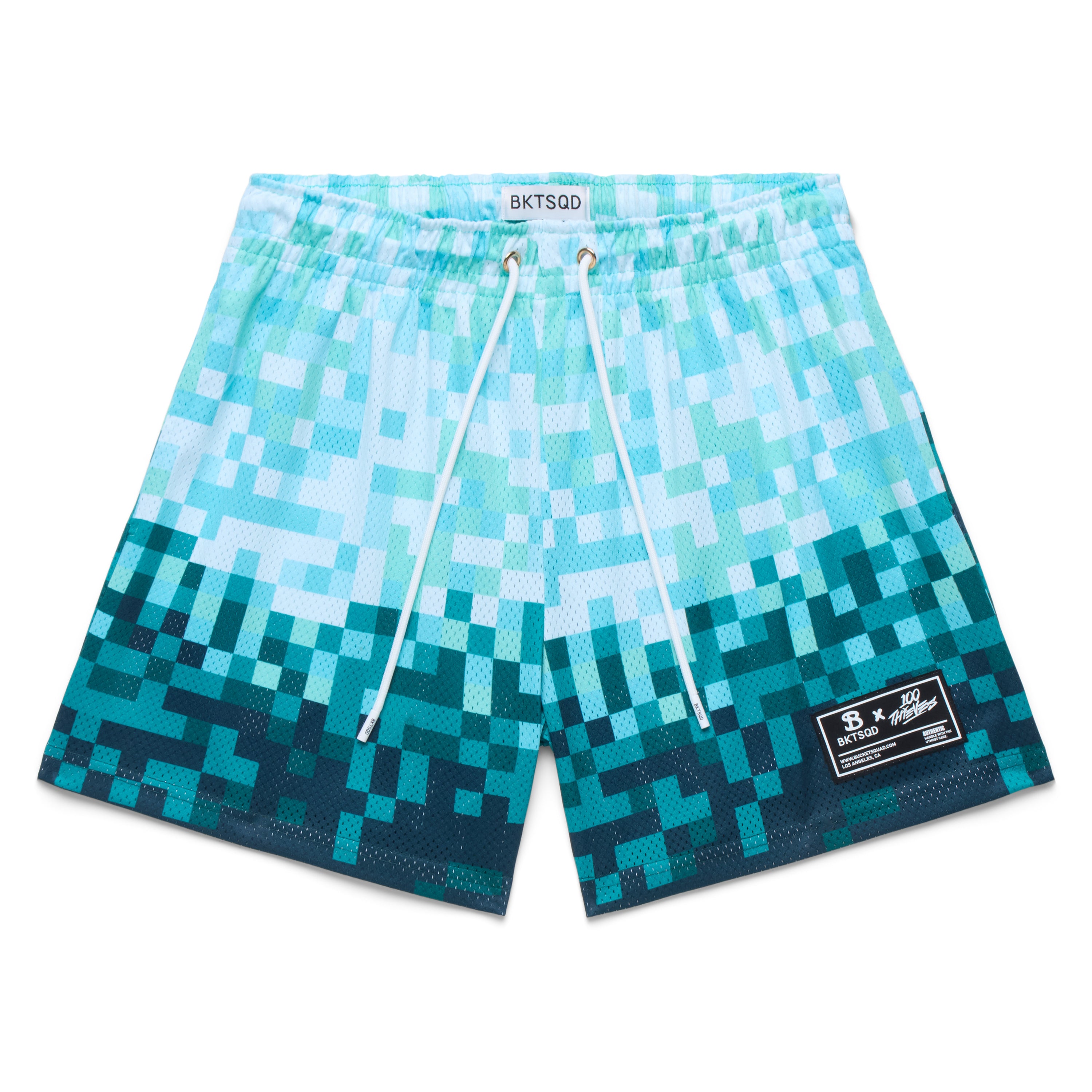 Bucketsquad 100 Thieves Teal Pix Shorts | Adult Basketball Shorts