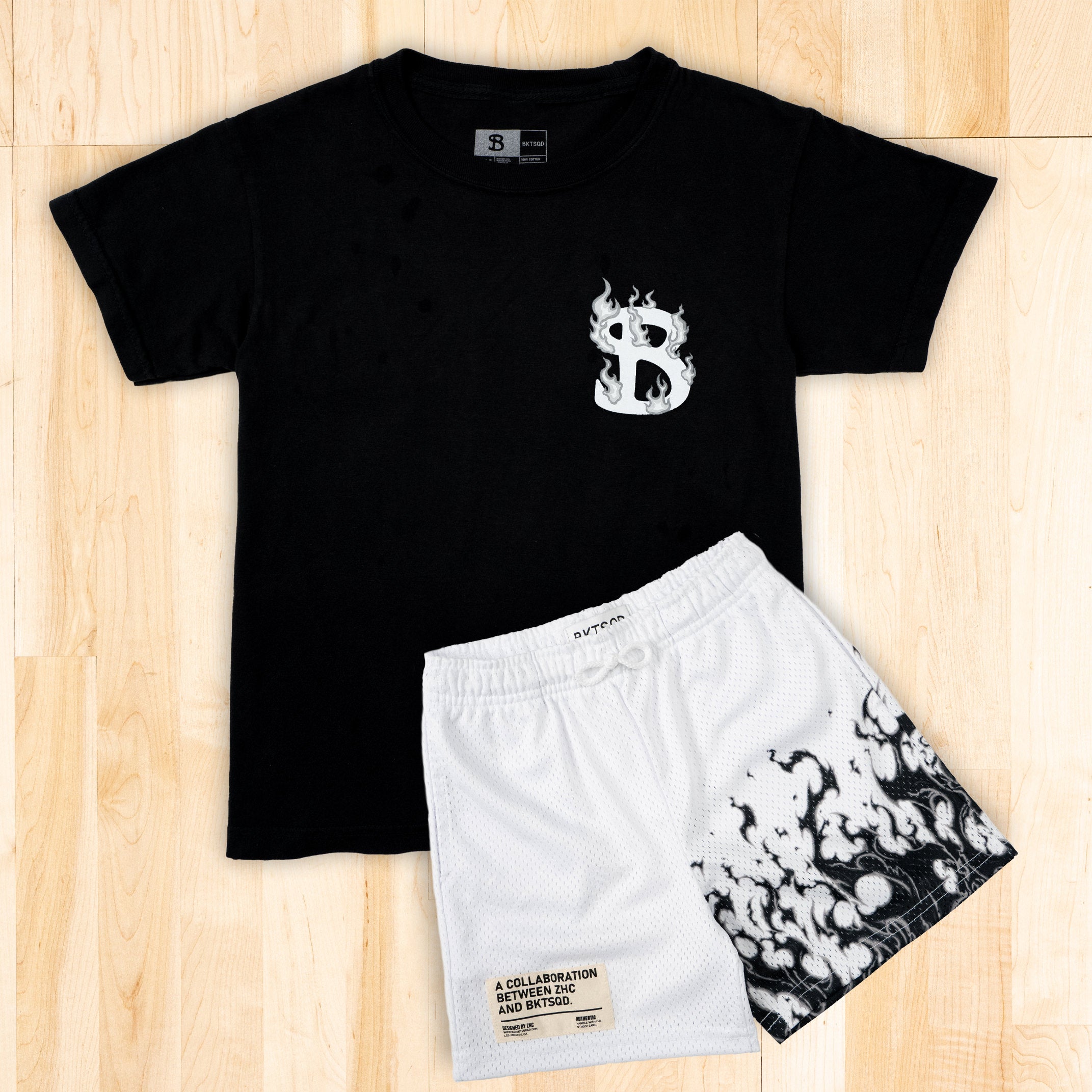 ZHC x BKTSQD YOUTH SHORTS - BLACK FLAME