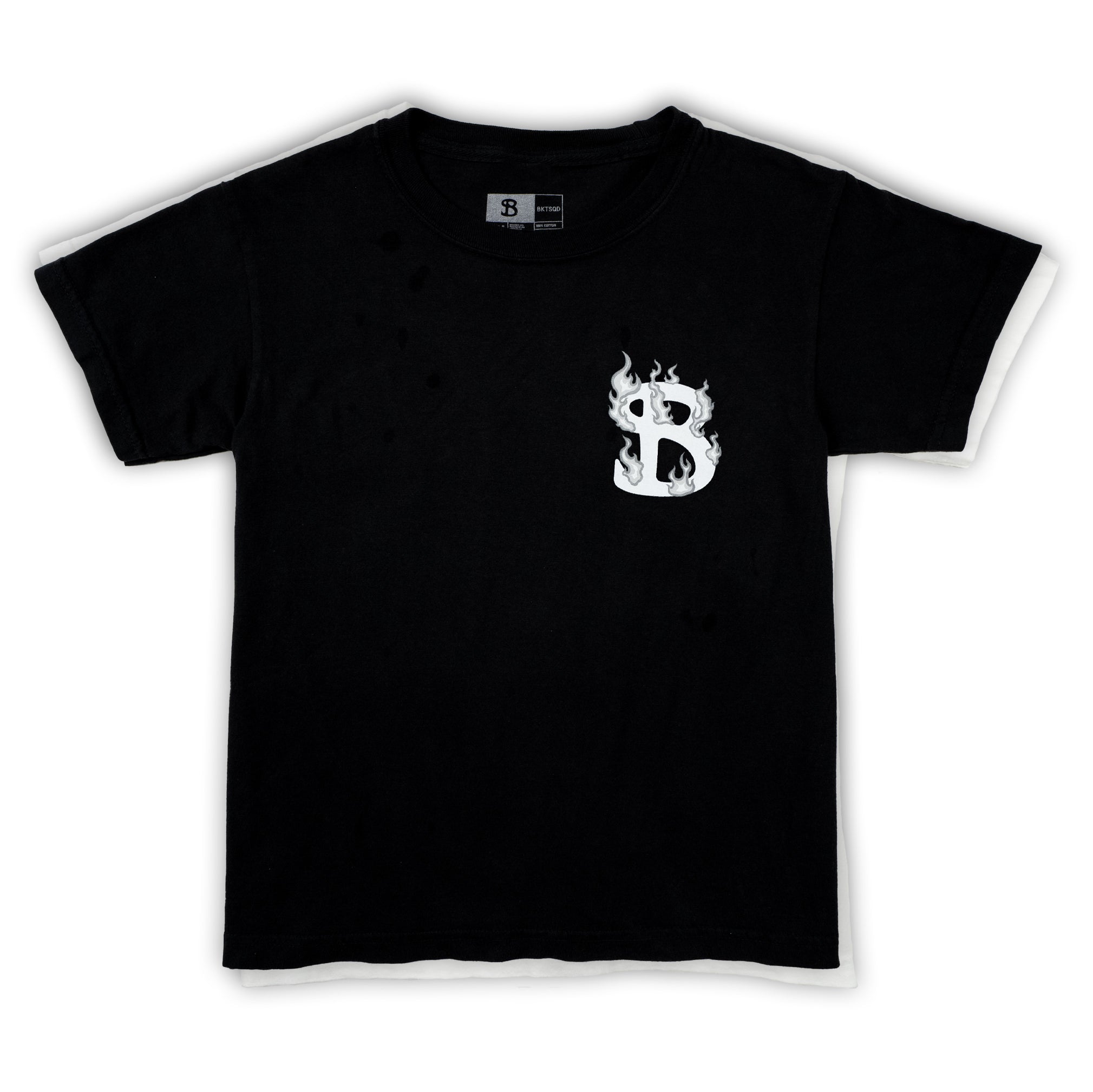 ZHC x BKTSQD YOUTH BLACK TEE- WHITE FLAME