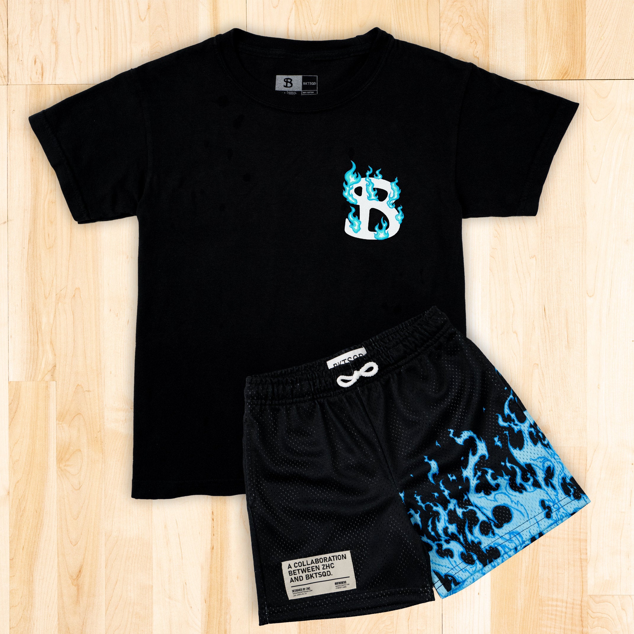 ZHC x BKTSQD YOUTH BLACK TEE- BLUE FLAME