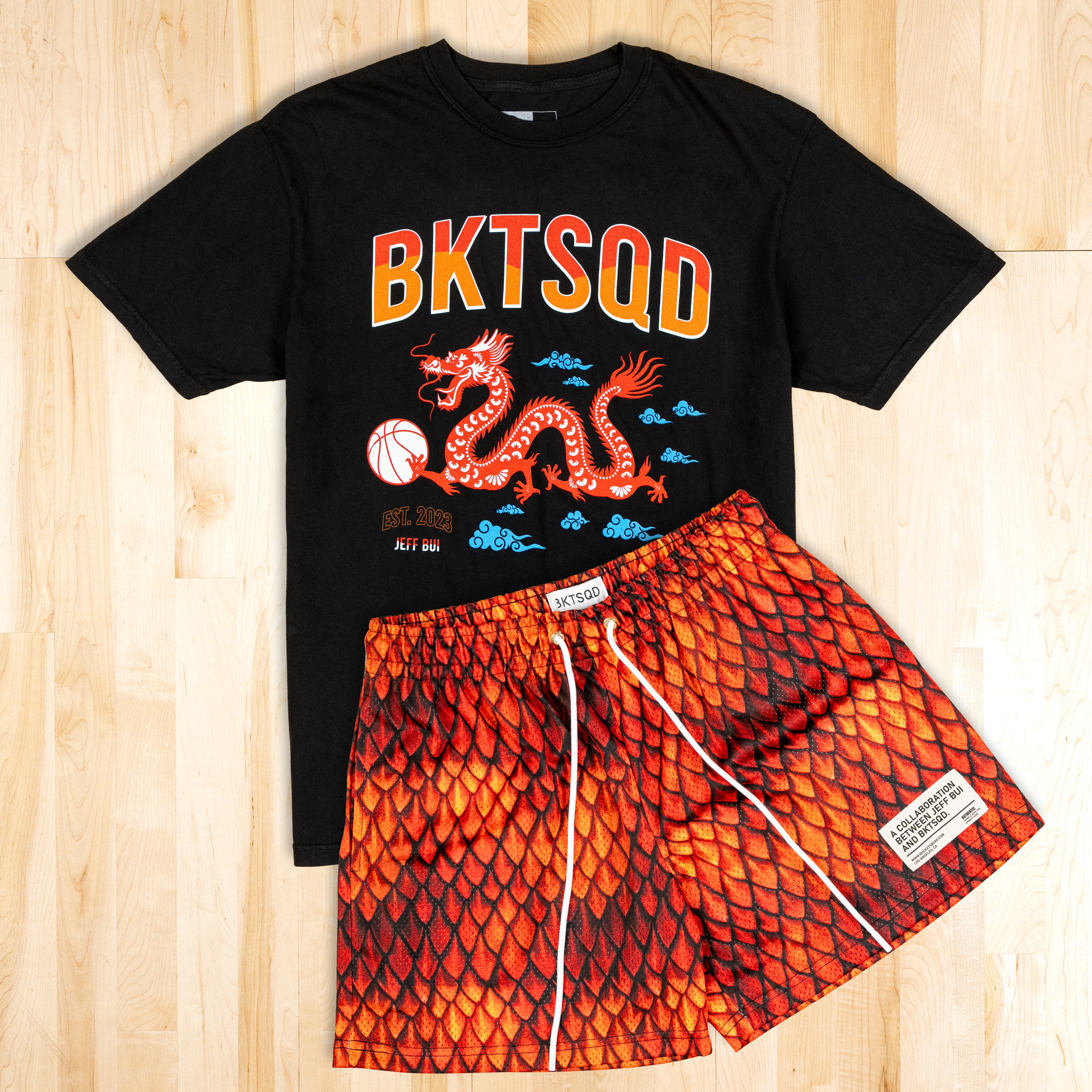 JEFF BUI x BKTSQD DRAGON SCALE SHORTS - FIRE DRAGON