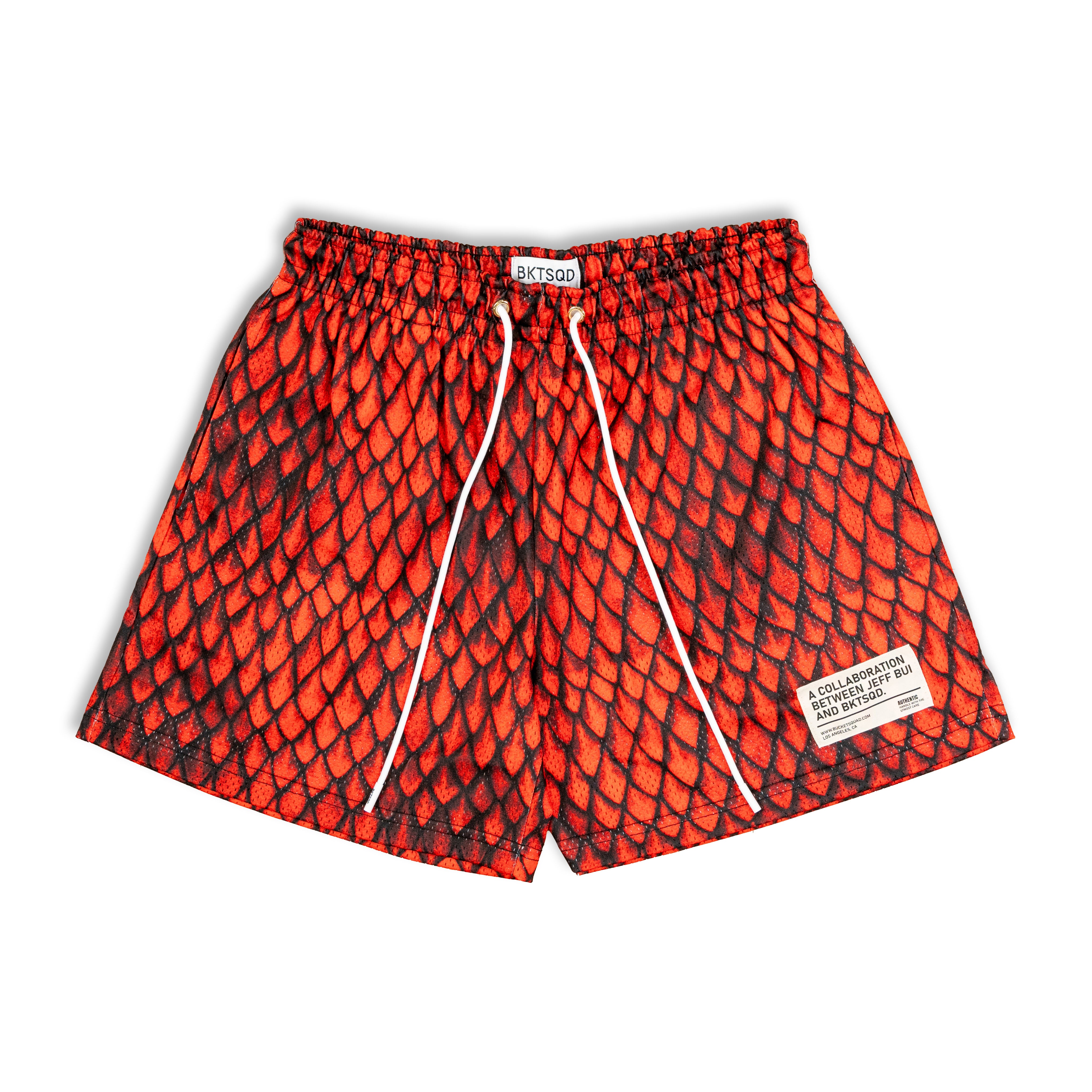 JEFF BUI x BKTSQD DRAGON SCALE SHORTS - RED DRAGON