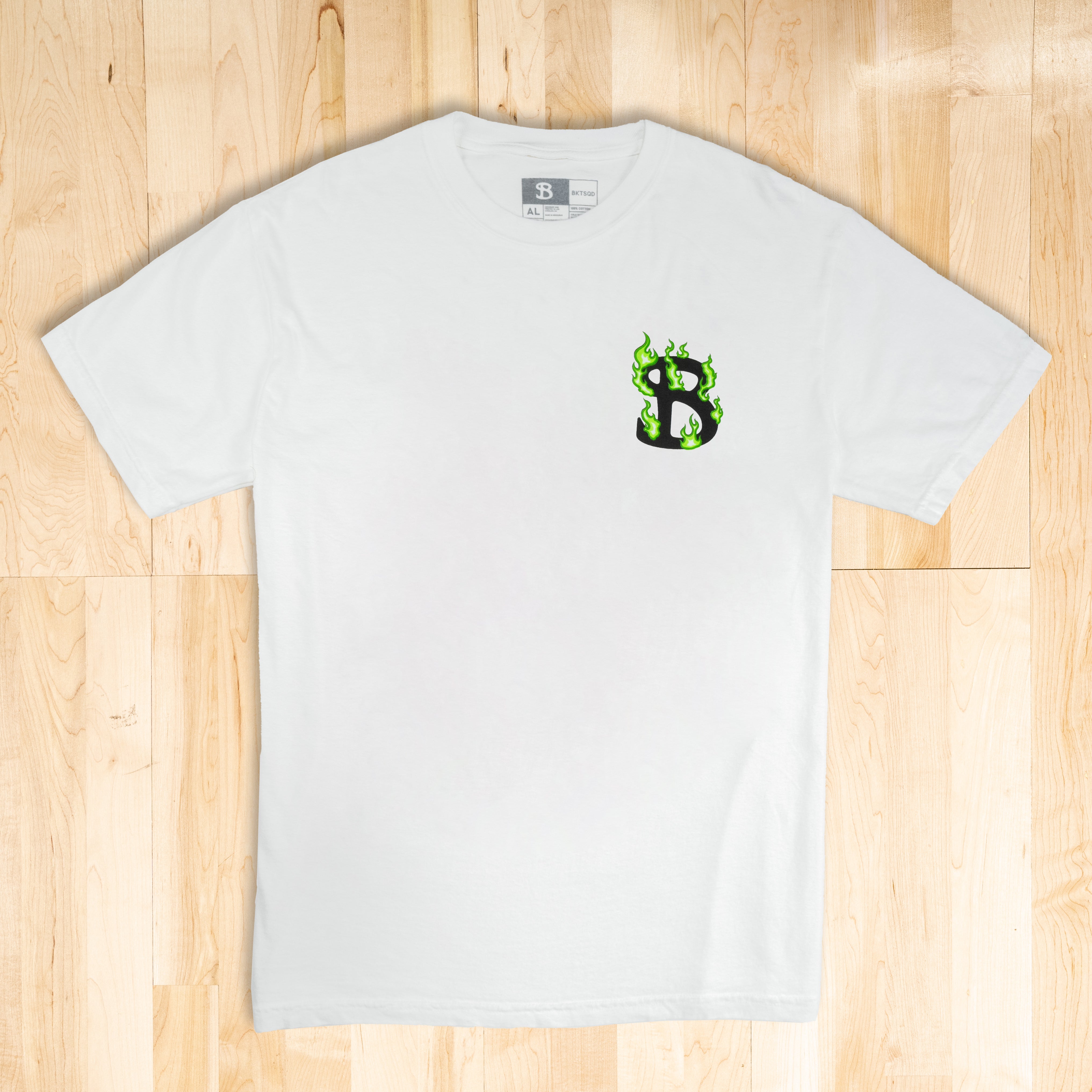 ZHC x BKTSQD WHITE TEE - GREEN FLAME