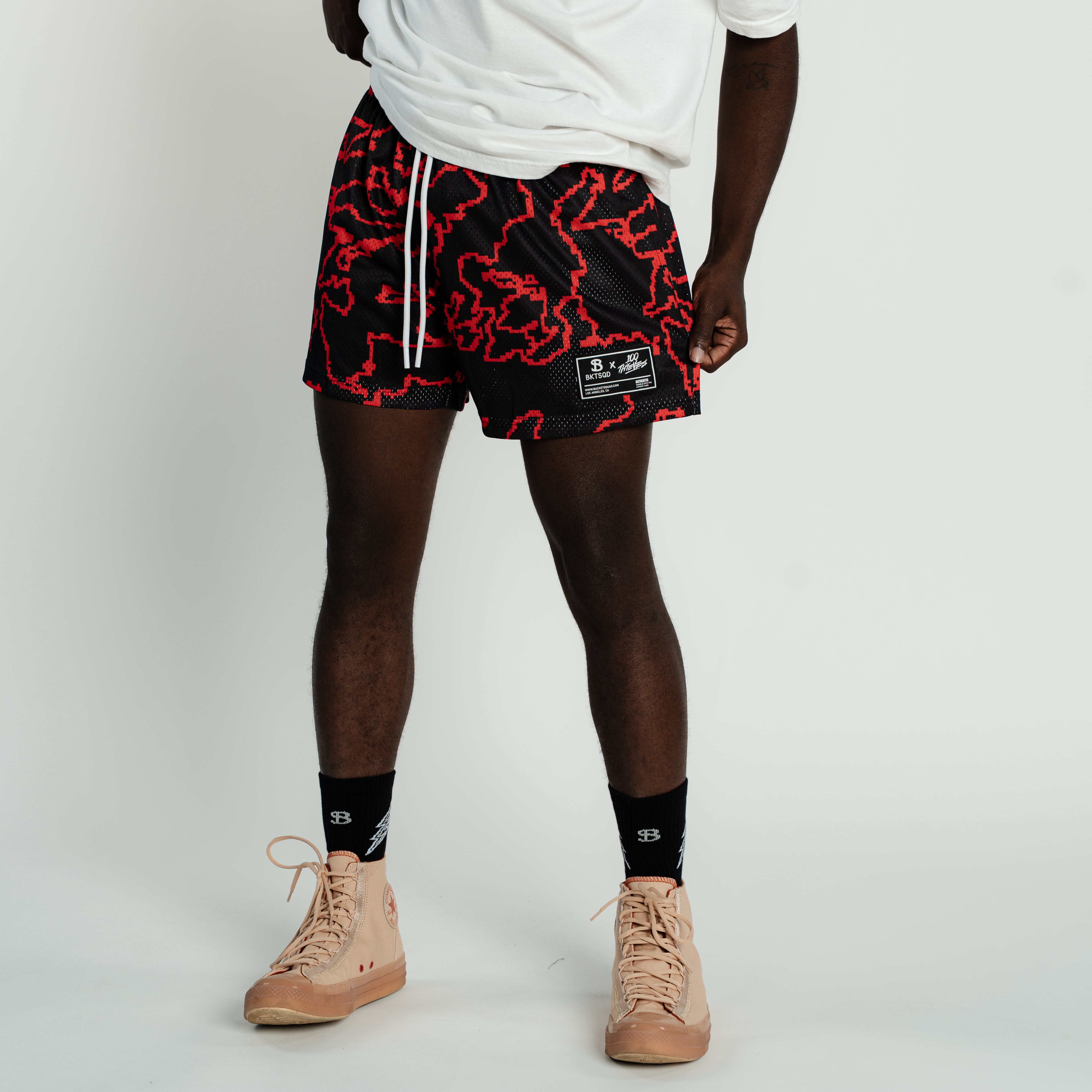 100 THIEVES RED BLACK GEO SHORTS