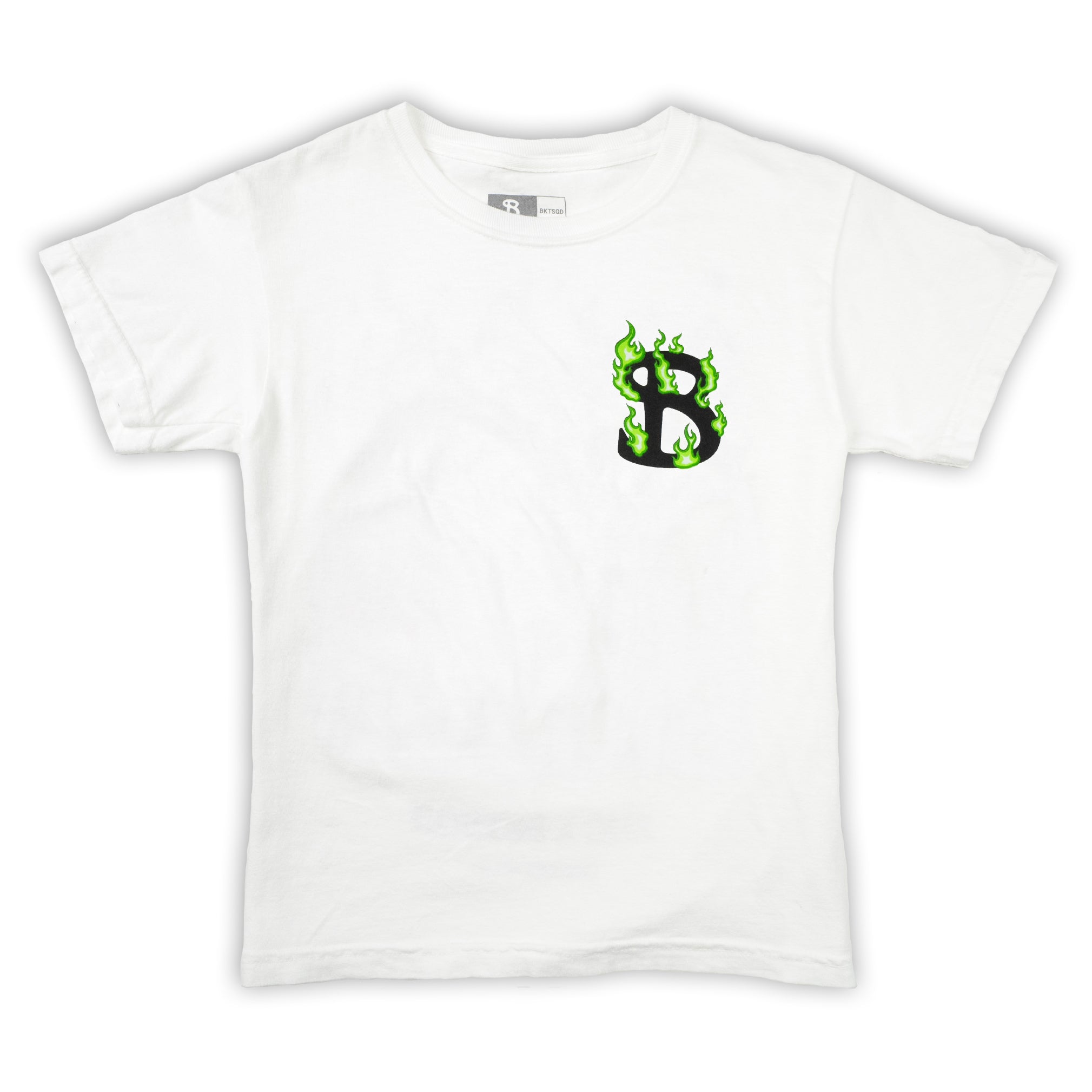 ZHC x BKTSQD YOUTH WHITE TEE- GREEN FLAME