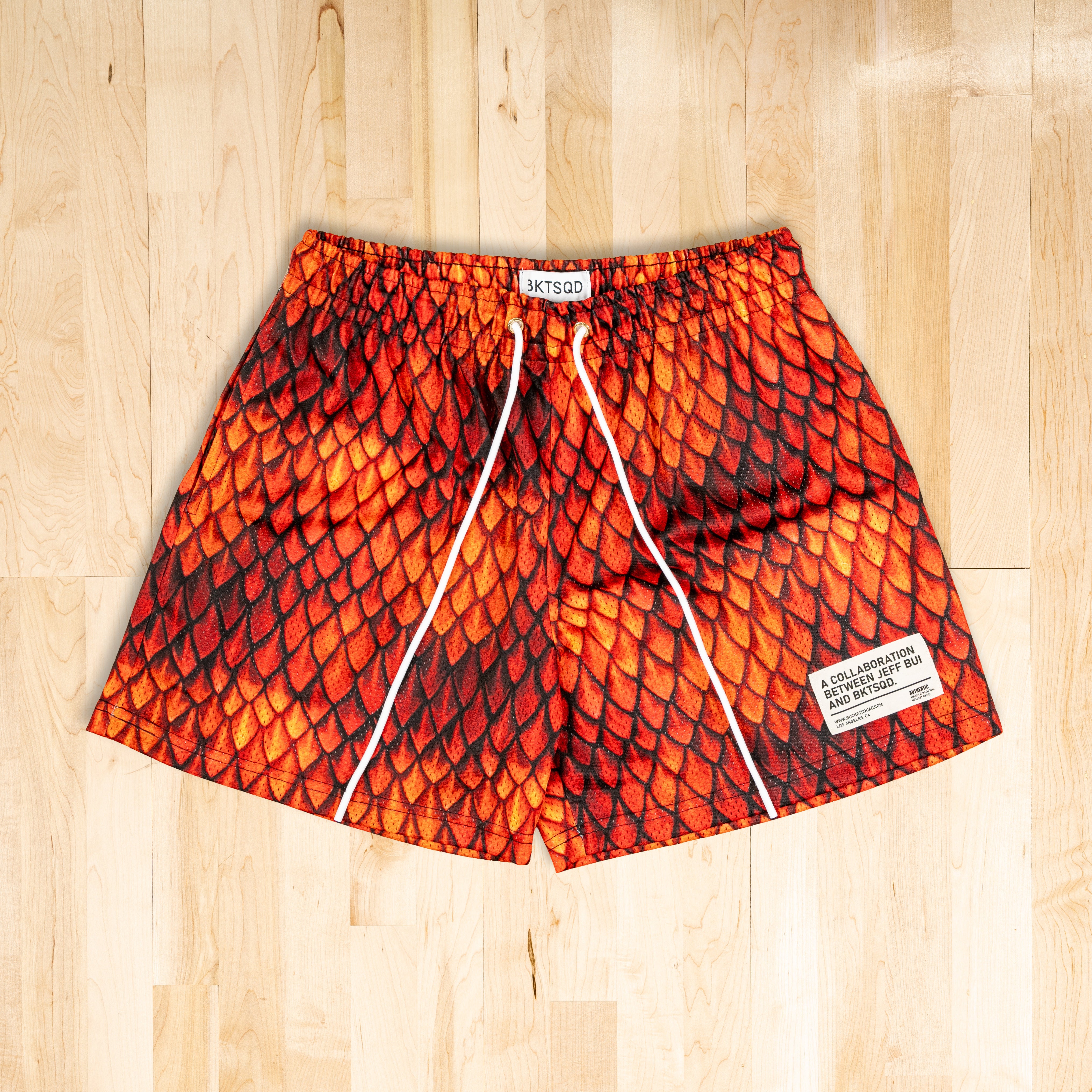 JEFF BUI x BKTSQD DRAGON SCALE SHORTS - FIRE DRAGON