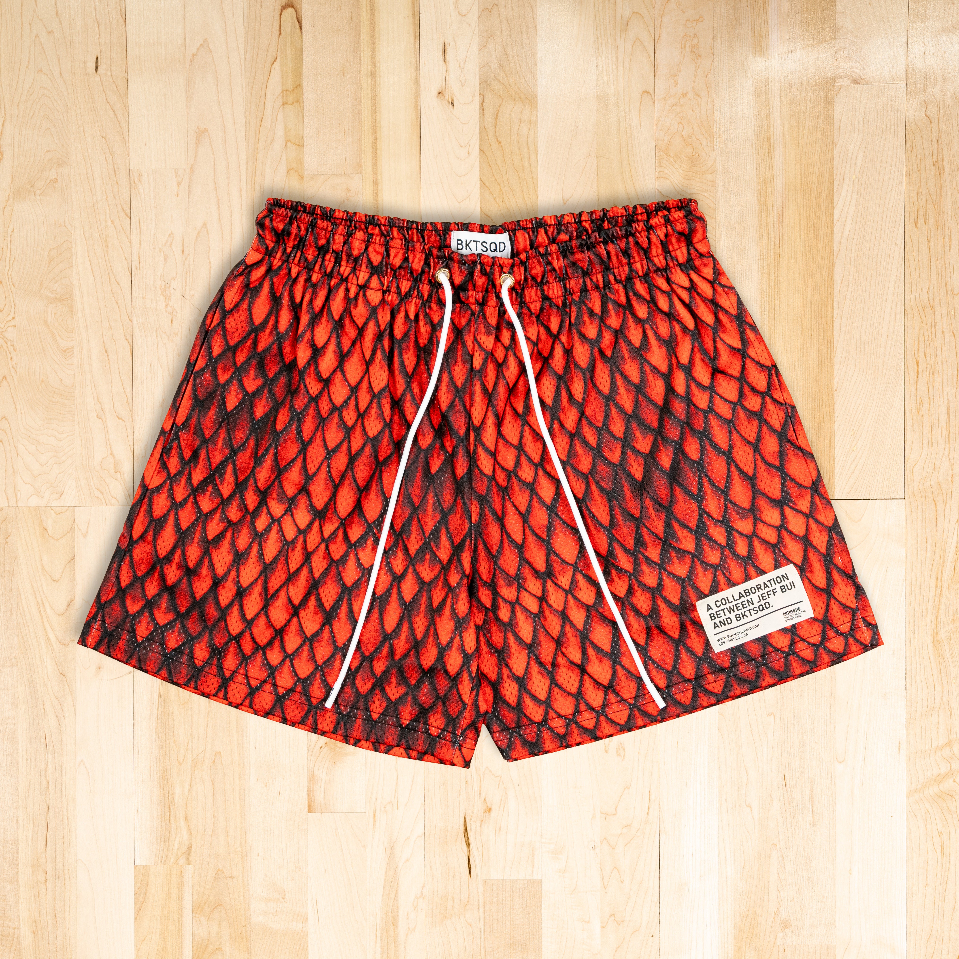 JEFF BUI x BKTSQD DRAGON SCALE SHORTS - RED DRAGON