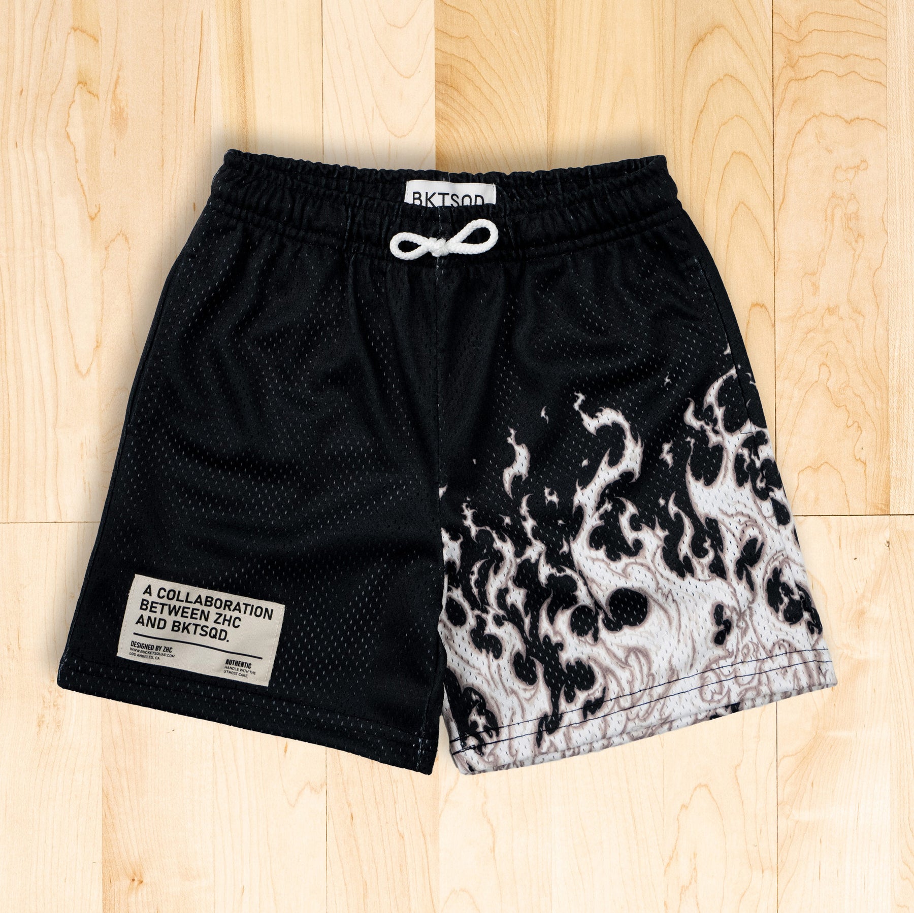 ZHC x BKTSQD YOUTH SHORTS WHITE FLAME BUCKETSQUAD