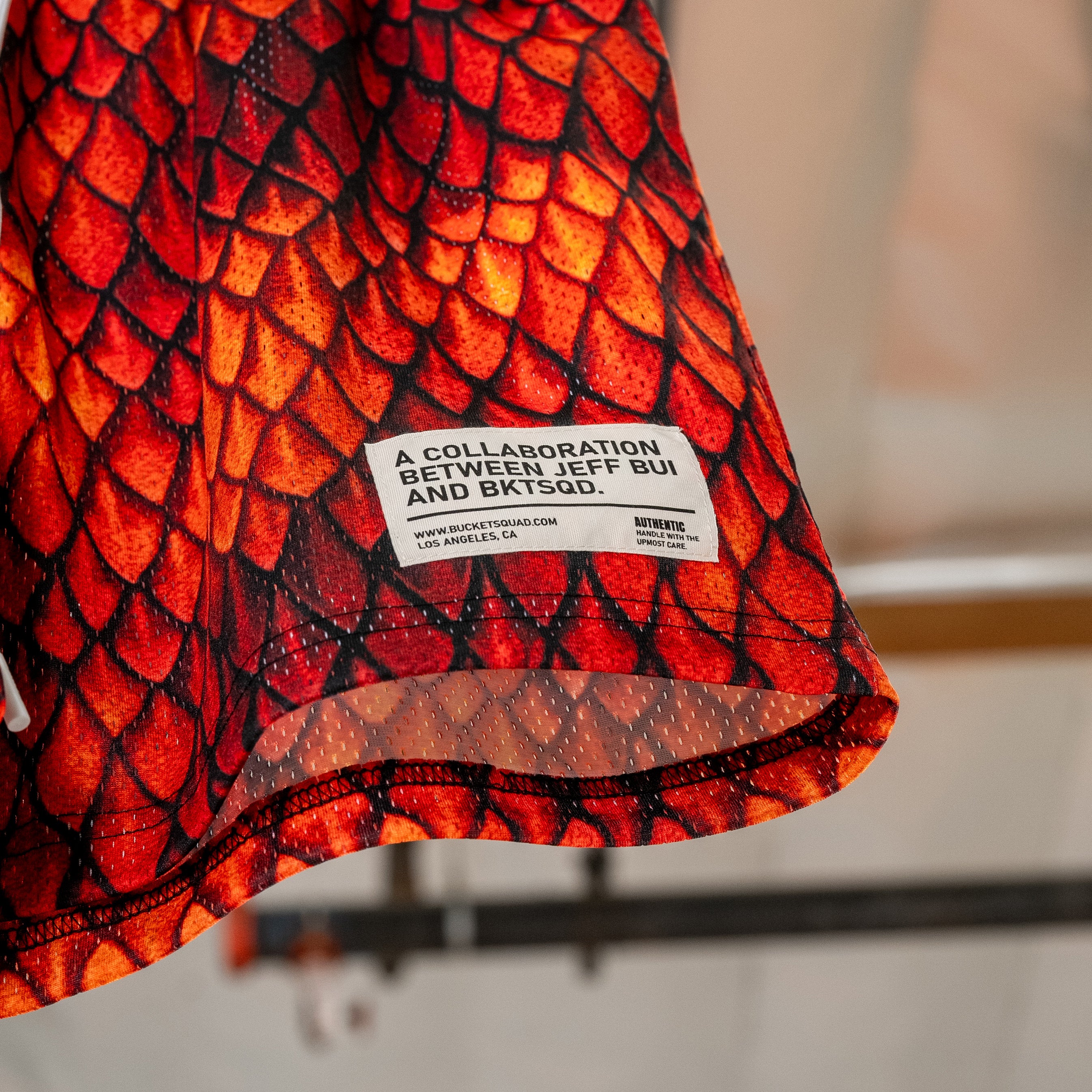 JEFF BUI x BKTSQD DRAGON SCALE SHORTS - FIRE DRAGON