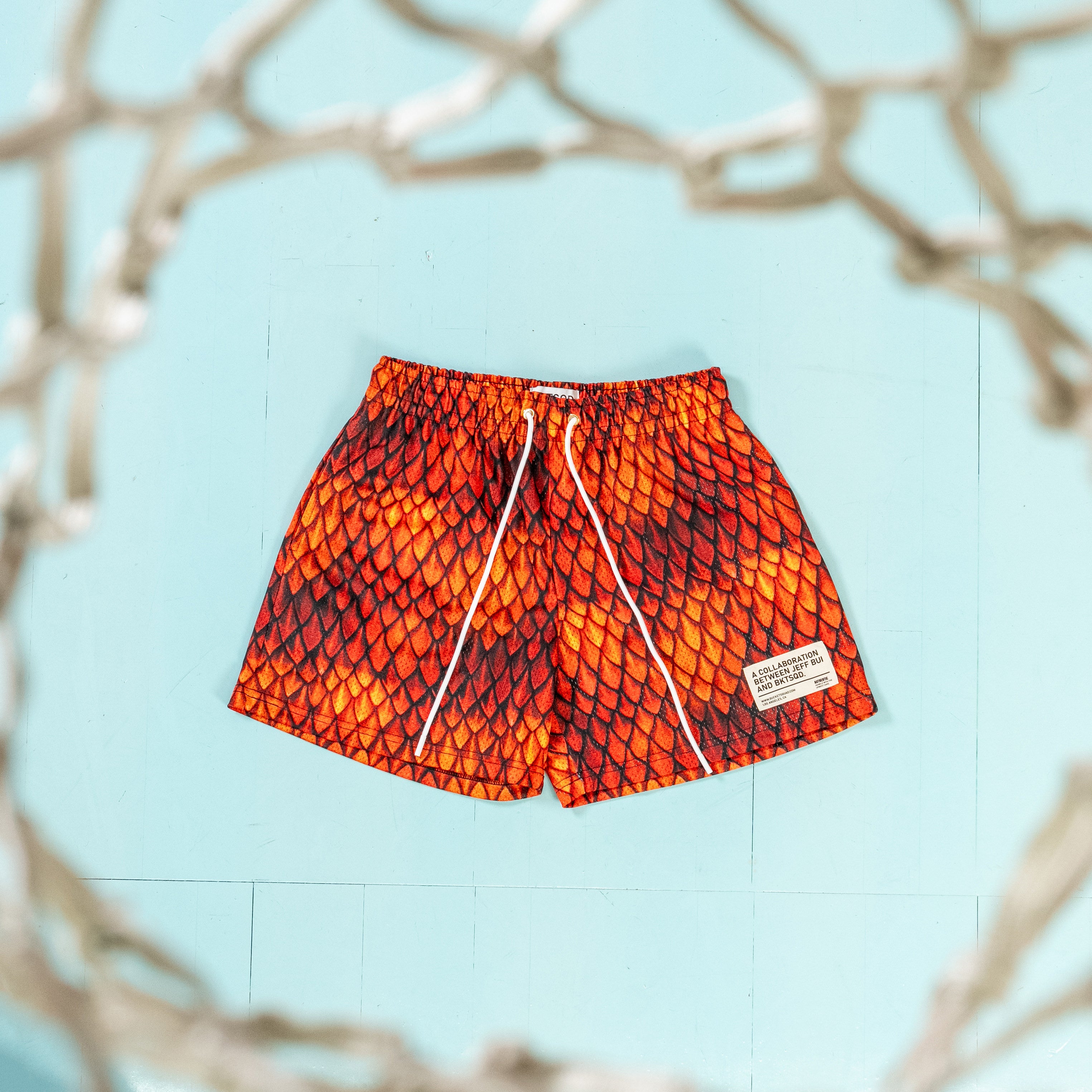 JEFF BUI x BKTSQD DRAGON SCALE SHORTS - FIRE DRAGON