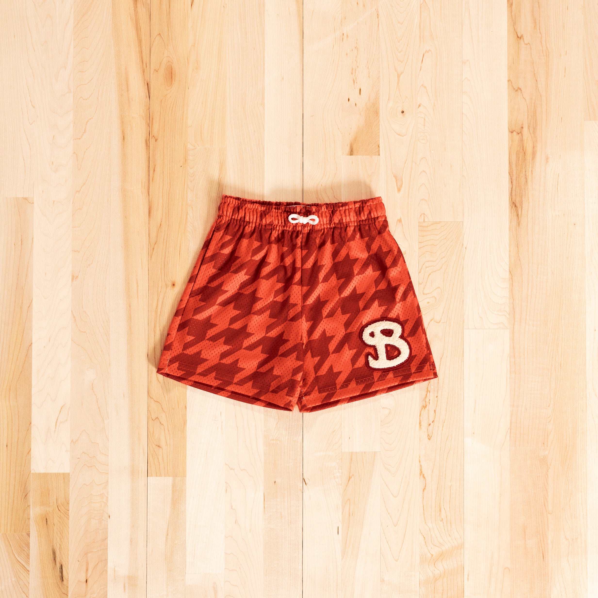 HOUNDSTOOTH YOUTH SHORTS - REDDEST RED