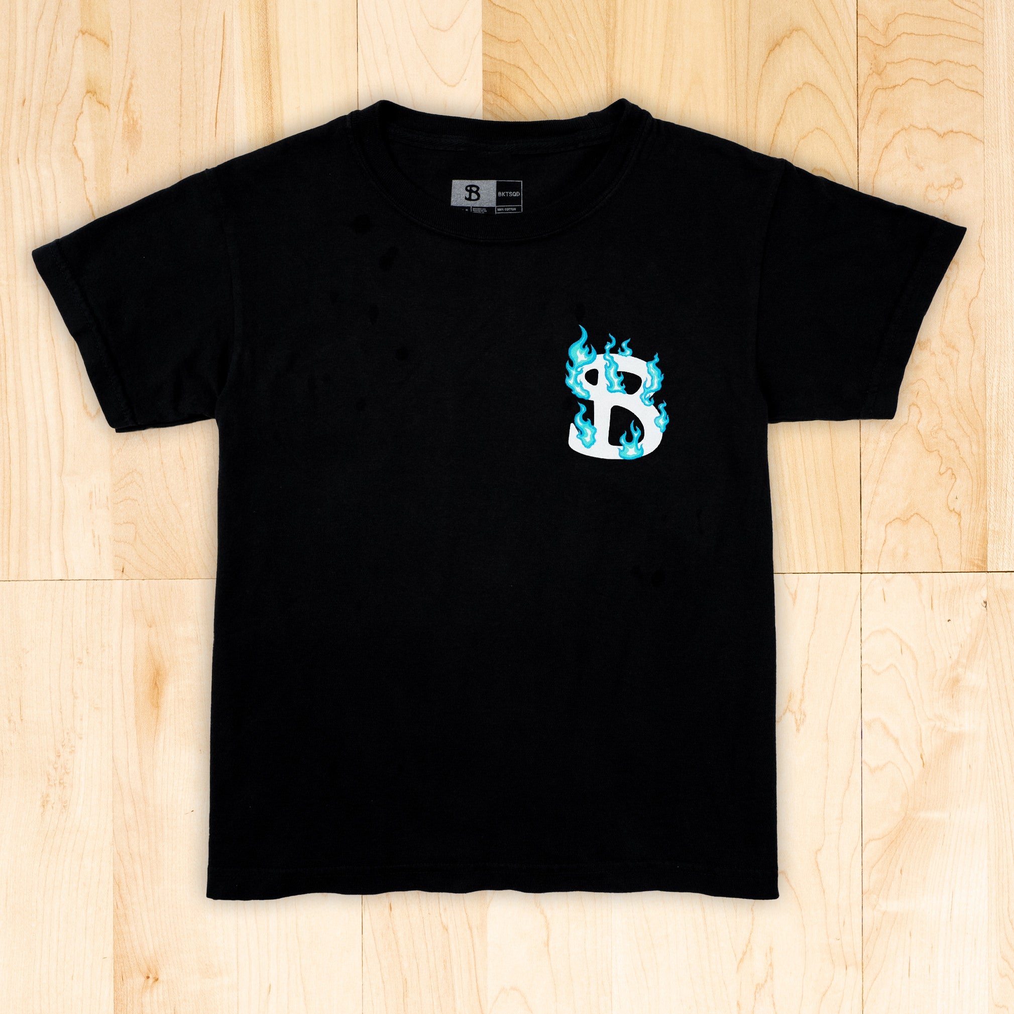 ZHC x BKTSQD YOUTH BLACK TEE- BLUE FLAME