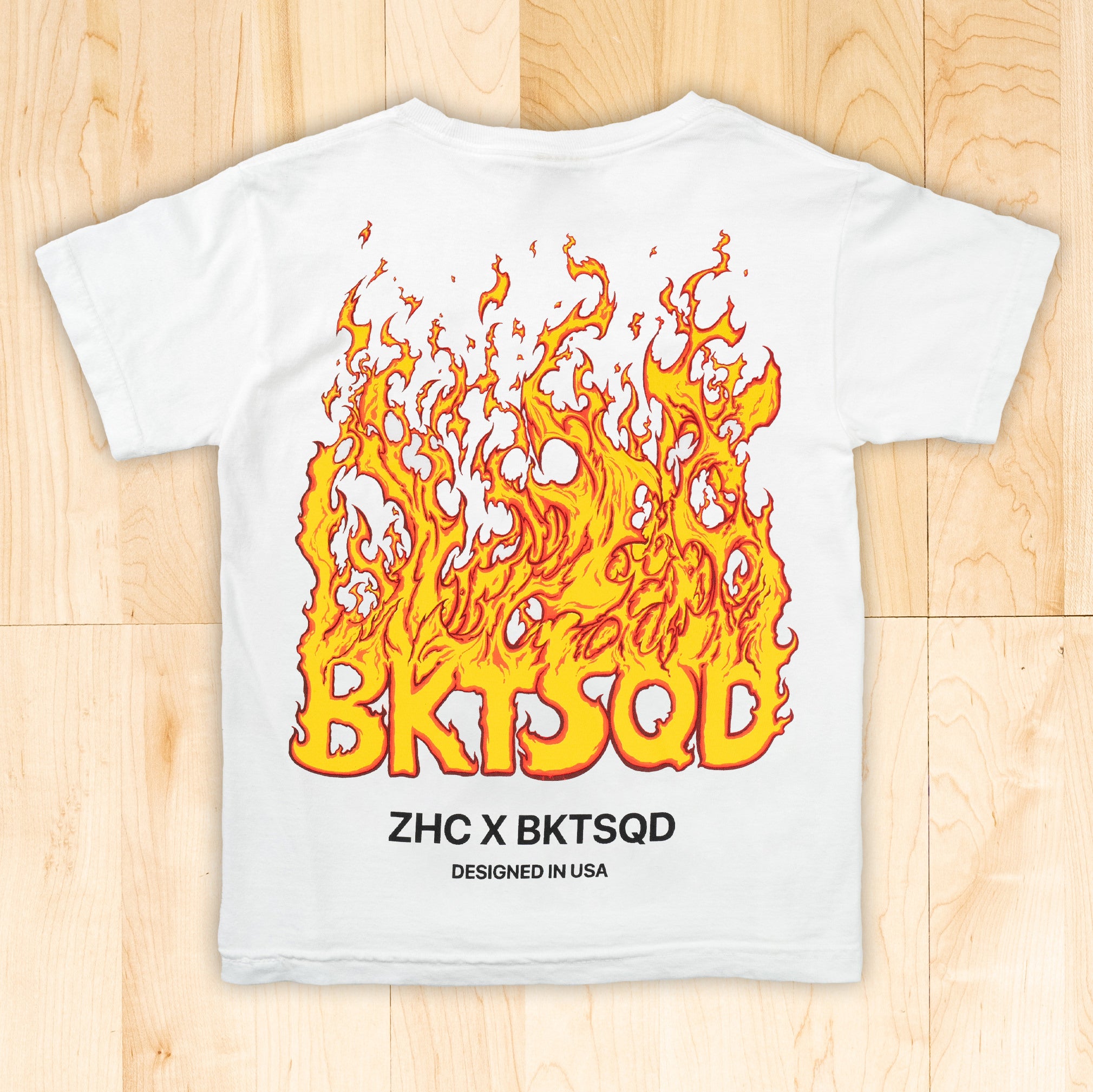 ZHC x BKTSQD YOUTH WHITE TEE- CLASSIC FLAME