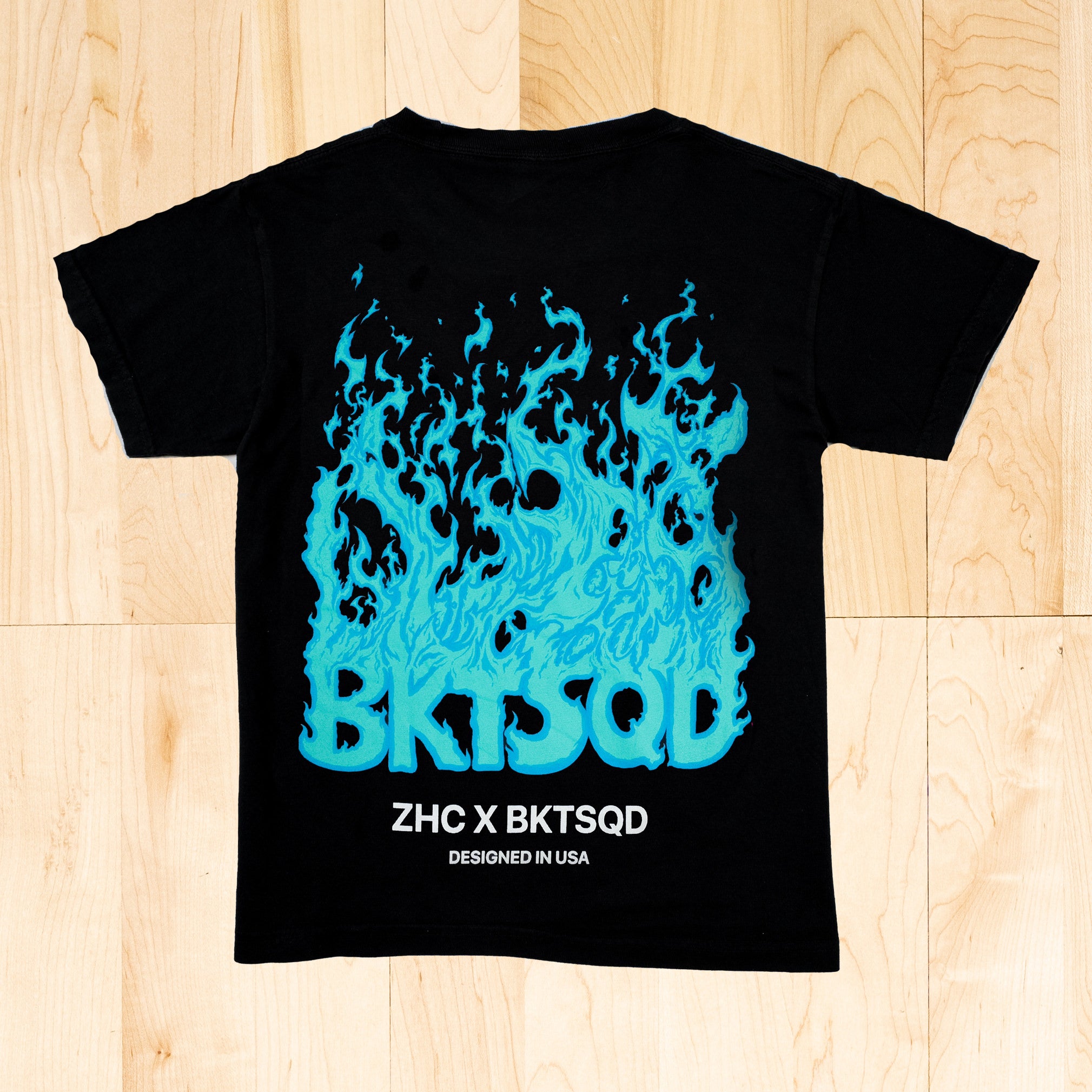 ZHC x BKTSQD YOUTH BLACK TEE- BLUE FLAME